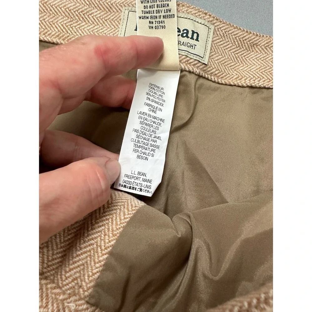 LL Bean Classic Fit Straight Skirt Tan Herringbone Cotton Midi 18 Reg 270947